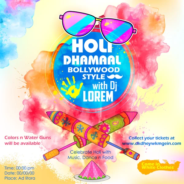 DJ fest banner för Holi firande — Stock vektor