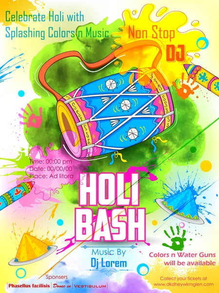 Dj party banner für holi-feier — Stockvektor