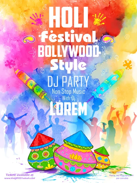 Banner de fiesta DJ para la celebración de Holi — Archivo Imágenes Vectoriales