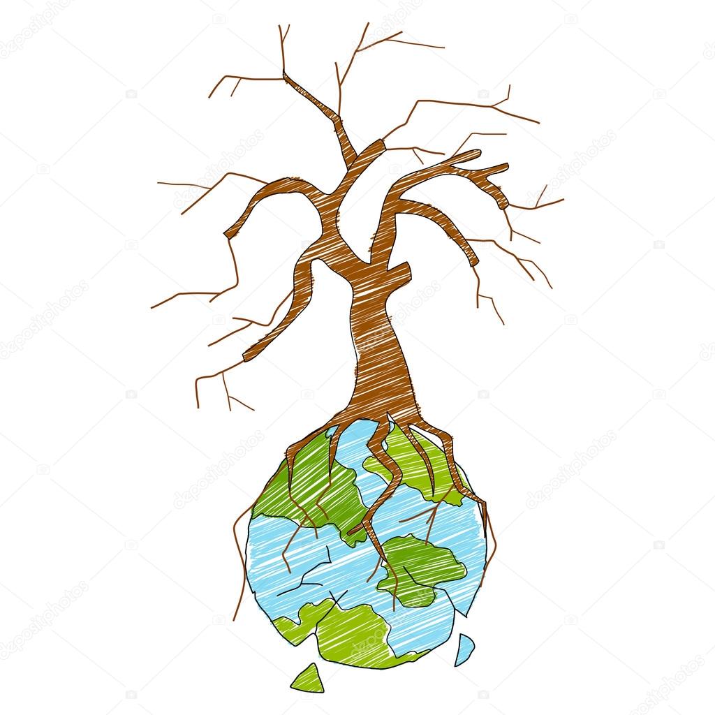 Earth with dry tree showing distruction