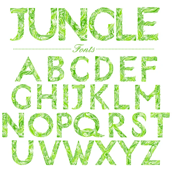 Engelska teckensnitt i djungeln stil virvel — Stock vektor