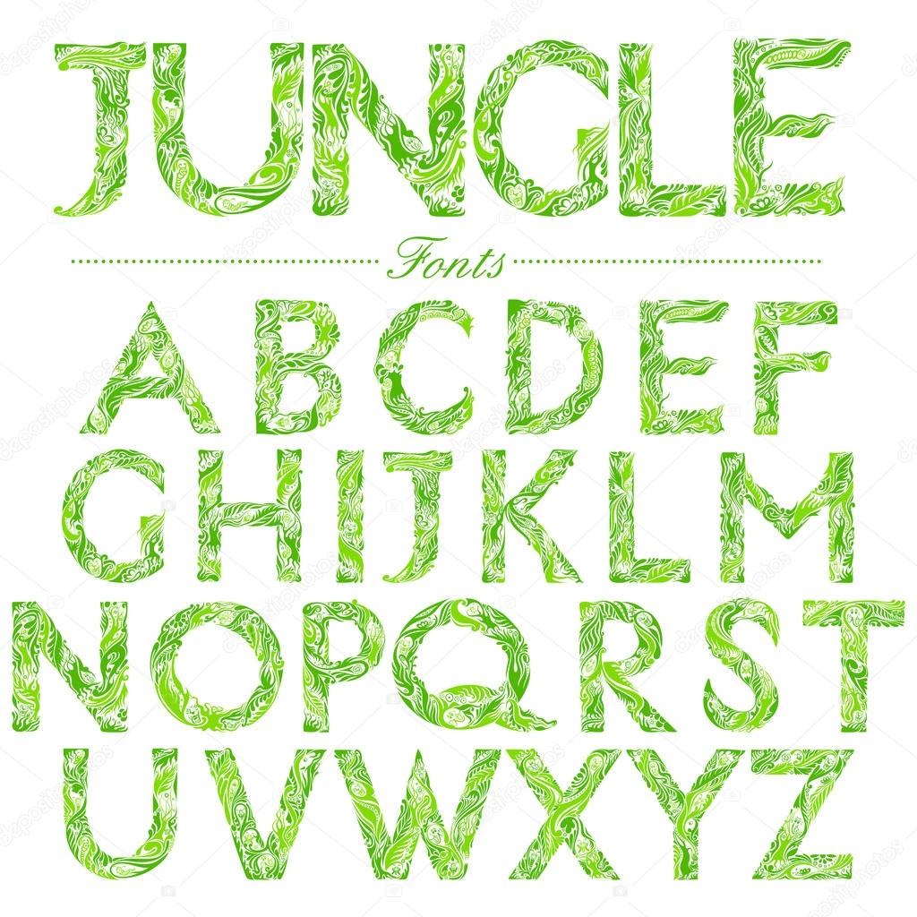 Fonte em inglês no estilo Jungle swirl imagem vetorial de vectomart©  74443549