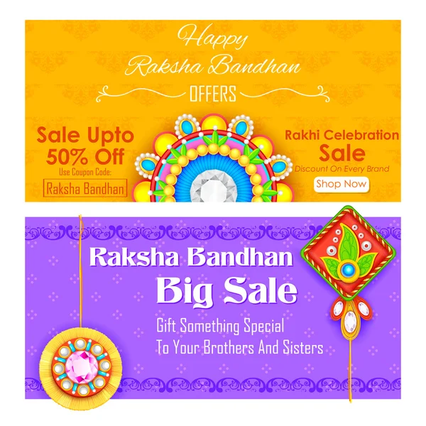 Dekoratív rakhi Raksha Bandhan eladó promotion banner — Stock Vector