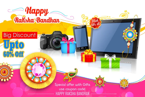 Dekoratív rakhi Raksha Bandhan eladó promotion banner — Stock Vector