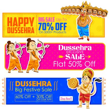 Rama, Laxmana, Hanuman ve Ravana ile mutlu Dussehra banner