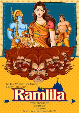 Tanrı Rama, Sita, Laxmana, Hanuman ve Ravana Dussehra poster