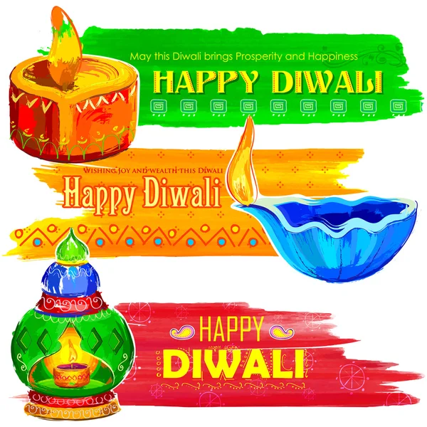 Happy Diwali bandera coloful acuarela diya — Archivo Imágenes Vectoriales