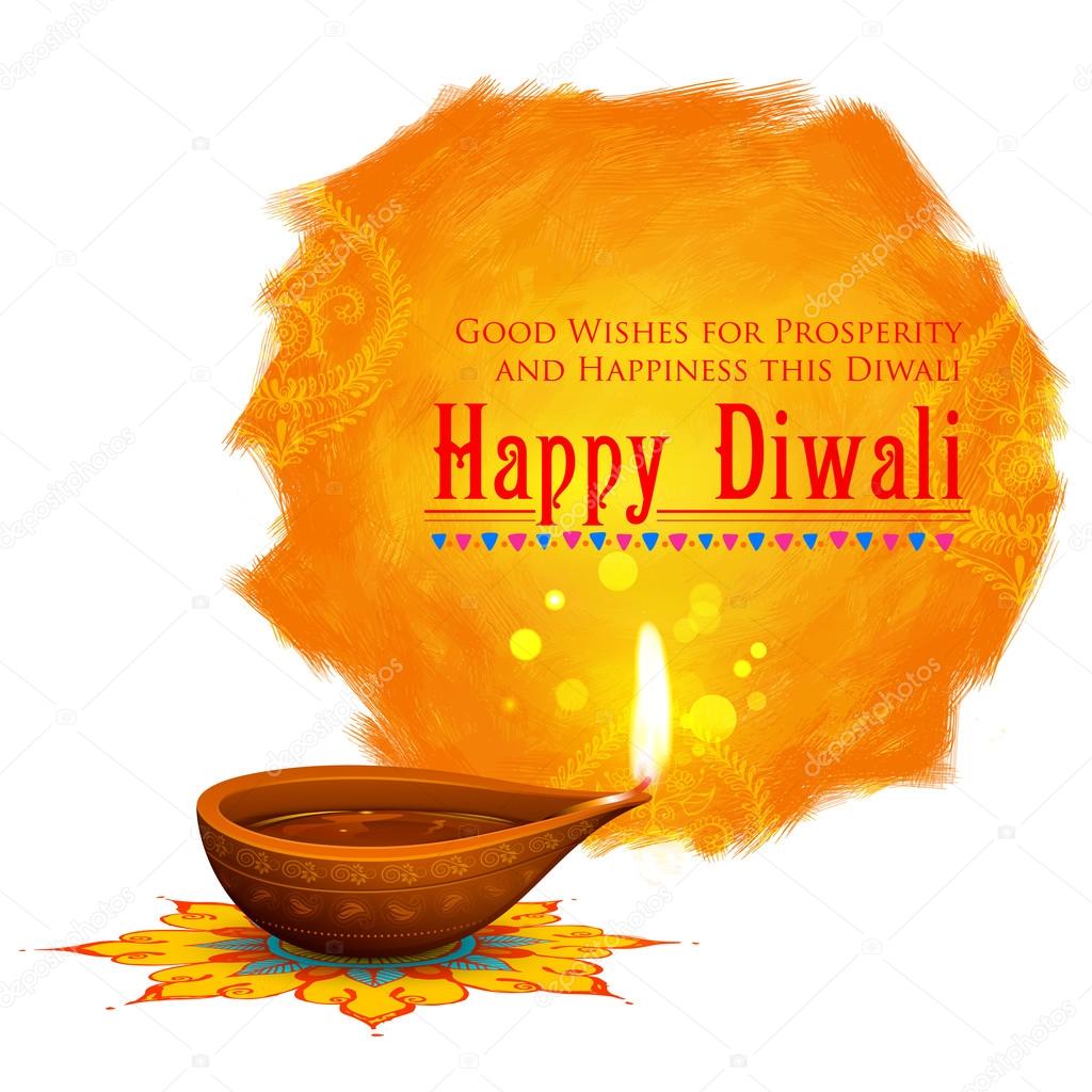 Happy Diwali background coloful watercolor diya