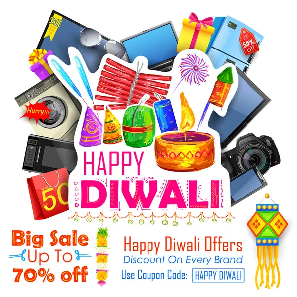 Oferta de compras festivas para la promoción y publicidad navideña de Diwali — Vector de stock