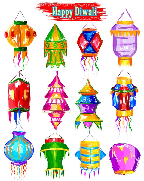 Suluboya Diwali kandil dekorasyon için — Stok Vektör