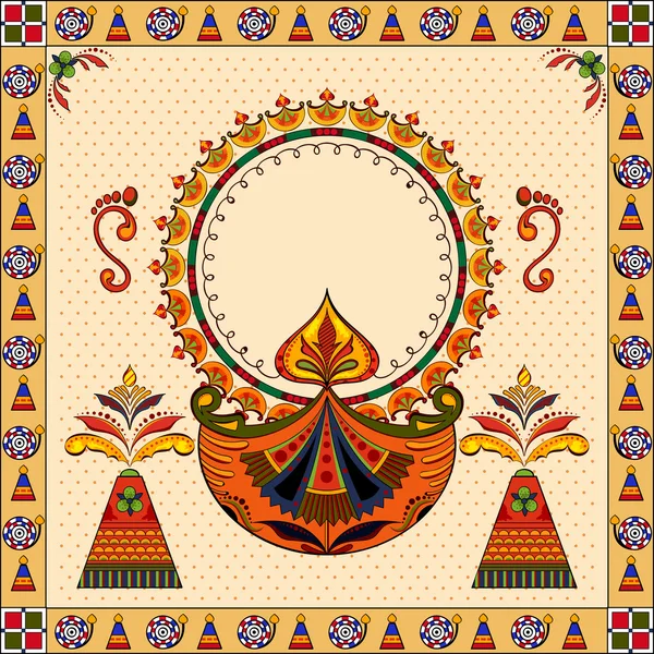 Joyeux fond Diwali avec diya et pétard — Image vectorielle