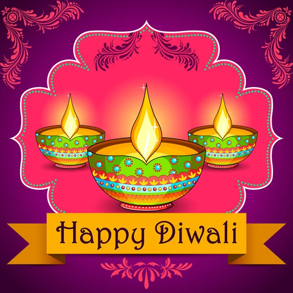 Joyeux fond Diwali avec diya — Image vectorielle