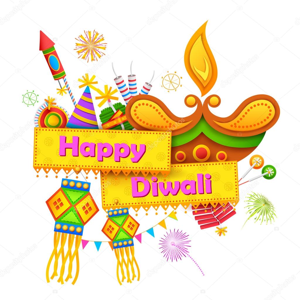 Happy Diwali background with diya and firecracker