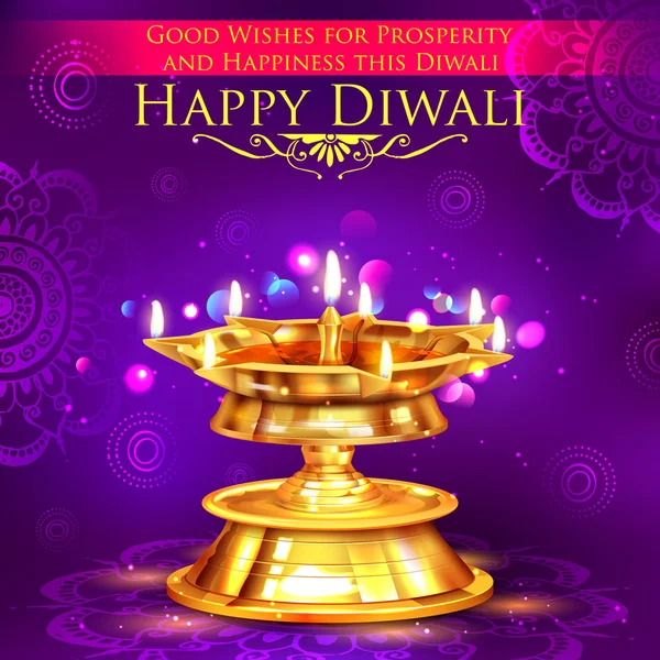 Golden diya stand on abstract Diwali background — Stock Vector