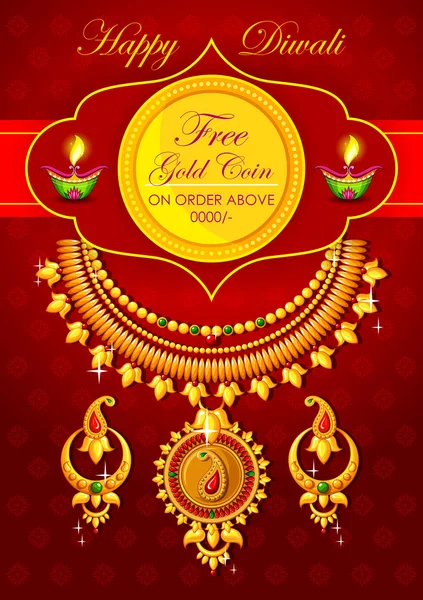Fondo de promoción de joyas Diwali feliz con diya — Vector de stock