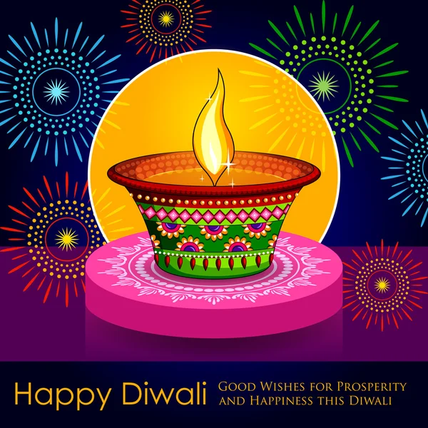 Happy Diwali background with diya and firecracker — Stock Vector