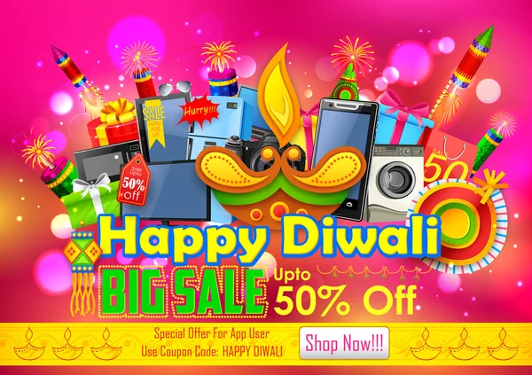 Oferta de compras festivas para la promoción y publicidad navideña de Diwali — Vector de stock