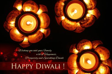 Diya Diwali arka plan üzerinde Golden lotus şeklinde