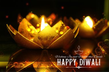 Diya Diwali arka plan üzerinde Golden lotus şeklinde