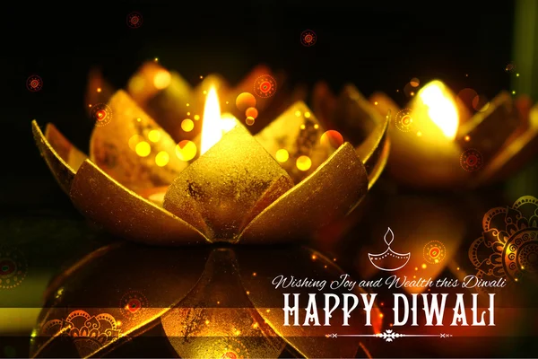 Golden lotus tvaru diya na pozadí abstraktní Diwali — Stock fotografie