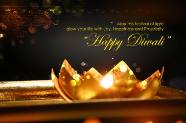Diya Diwali arka plan üzerinde Golden lotus şeklinde