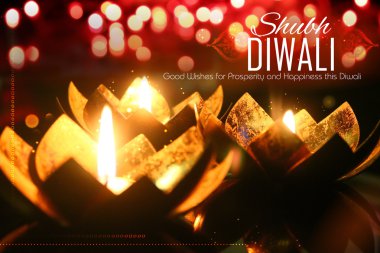Diya Diwali arka plan üzerinde Golden lotus şeklinde