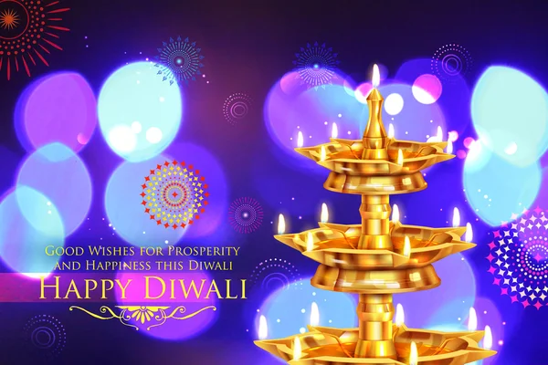 Gouden diya staan op abstracte Diwali achtergrond — Stockfoto