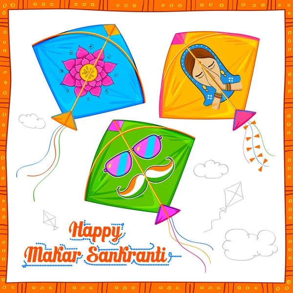 Makar Sankranti behang met kleurrijke kite — Stockvector