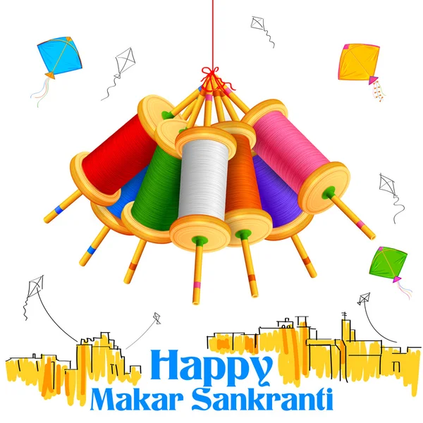 Makar Sankranti wallpaper with colorful kite string spool Royalty Free Stock Vectors