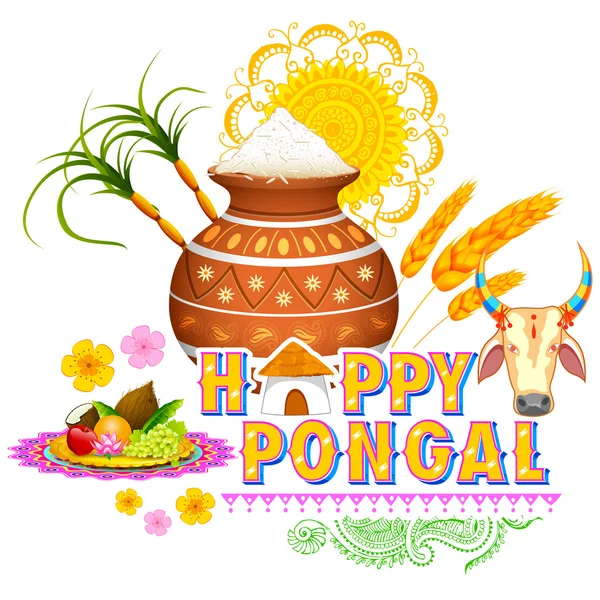 Fondo feliz saludo Pongal — Vector de stock