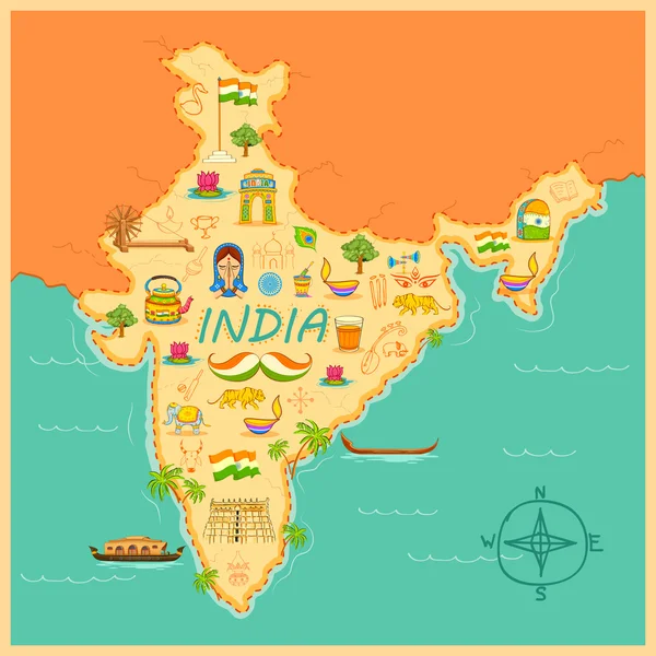 La mappa di India — Vettoriale Stock