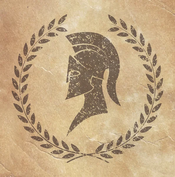 Viejo símbolo miserable de la reproducción en papel guerrero espartano en estilo grunge — Vector de stock