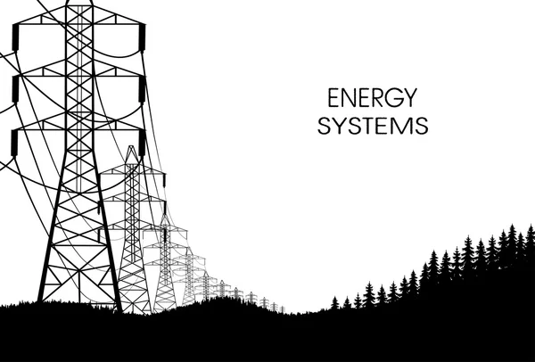 Linee di trasferimenti di energia elettrica su sfondo bianco — Vettoriale Stock