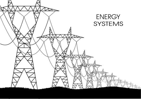 Linhas de transferência de electricidade sobre um fundo branco —  Vetores de Stock