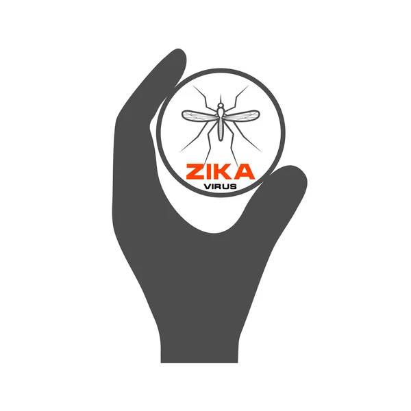 Tabung uji dengan virus di ikon tangan simbol memerangi wabah ZIKA - Stok Vektor