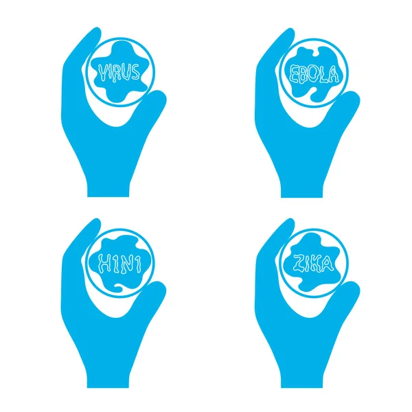 Reagenzglas mit einem Virus in der Hand als Symbol für den Kampf gegen eine Epidemie — Stockvektor