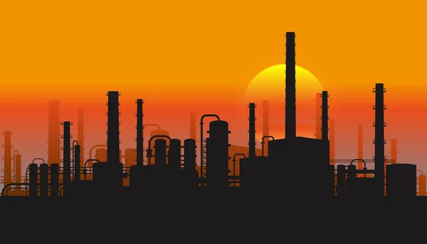 Sonnenuntergang in der industriellen Landschaft — Stockvektor