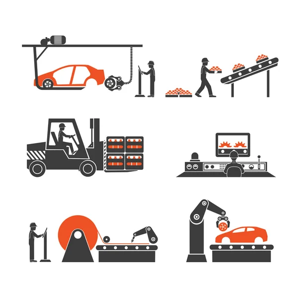 Icons production lines of the conveyor — Stock Vector