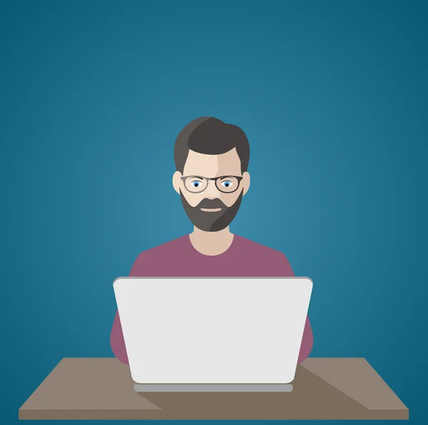 Man op de computer .frilanser op werk illustratie — Stockvector