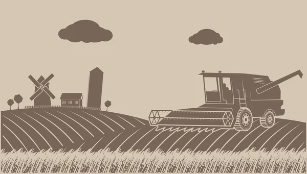 Cleaning up grain-growing rural landscape Stock Illustration