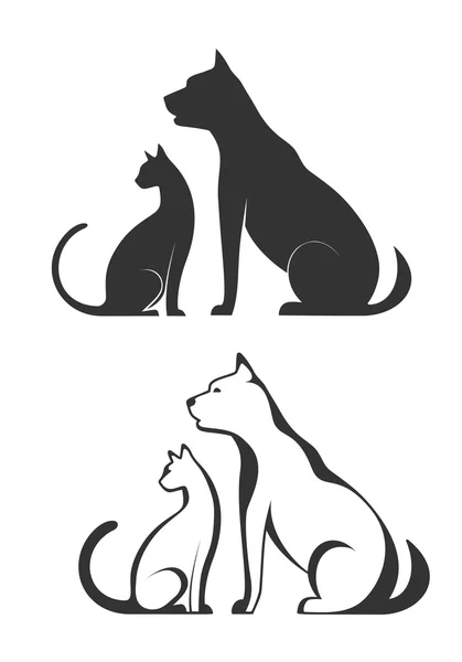 Siluetas de mascotas, perro gato — Vector de stock