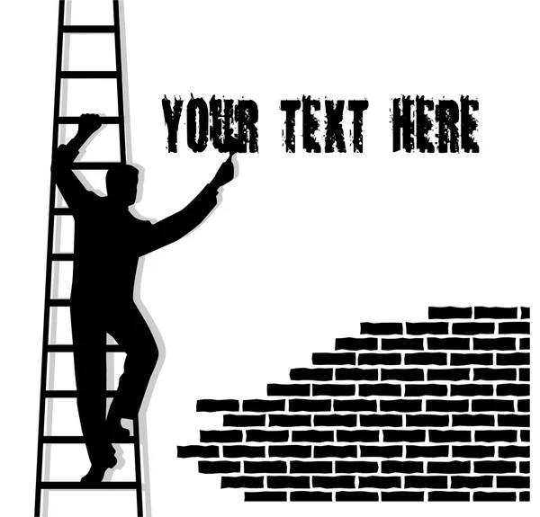 Man on a stair writes text — Stock Vector