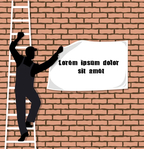 Menschen auf der Treppe kleben Banner mit Platz für Ihren Text — Stockvektor