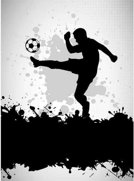 Jugador de fútbol, patear una pelota, composición estilo grunge, vector de ilustración — Archivo Imágenes Vectoriales