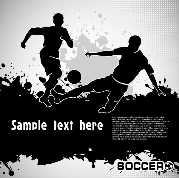 Partido de fútbol, patear una pelota, composición estilo grunge, ilustración vectorial — Vector de stock