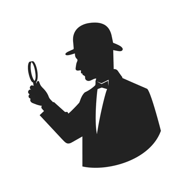 Silhouette d'un détective avec loupe — Image vectorielle