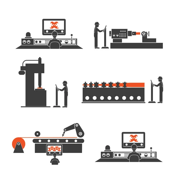 Ícones de processos tecnológicos de produção —  Vetores de Stock