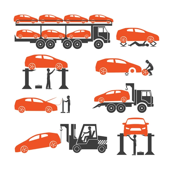 Icônes sur un sujet de service de voiture — Image vectorielle