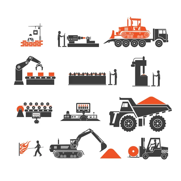 Icons of technological processes of production — Stock Vector