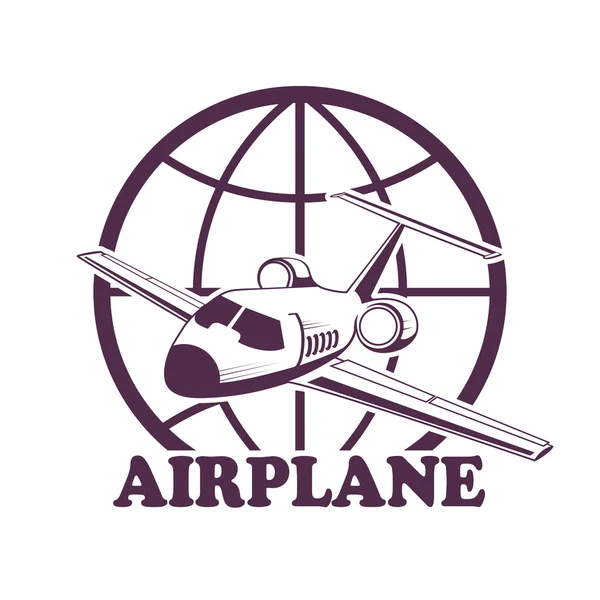 Uçaklar tarafından dünya çapında bir tek renkli sembol beyaz bir arka plan üzerinde seyahat. — Stok Vektör